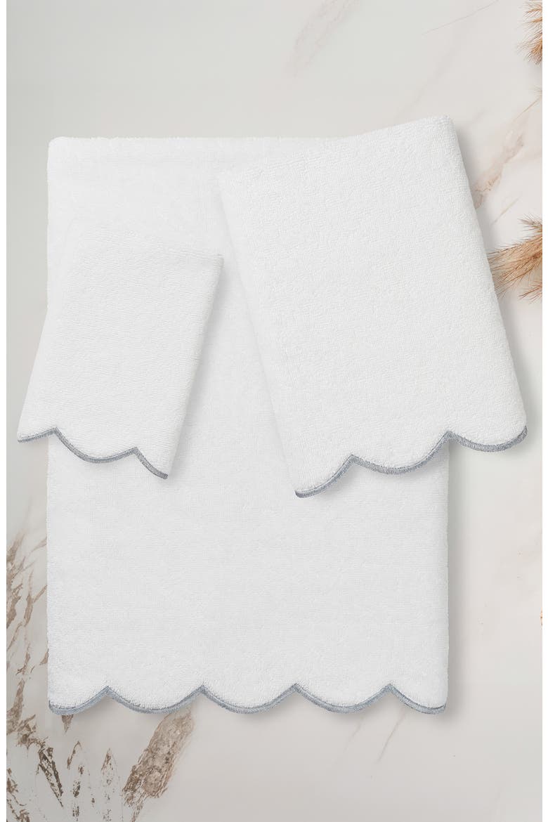 Adornia Scallop 3-Piece Towel Set, Alternate, color, WHITE/ GRAY