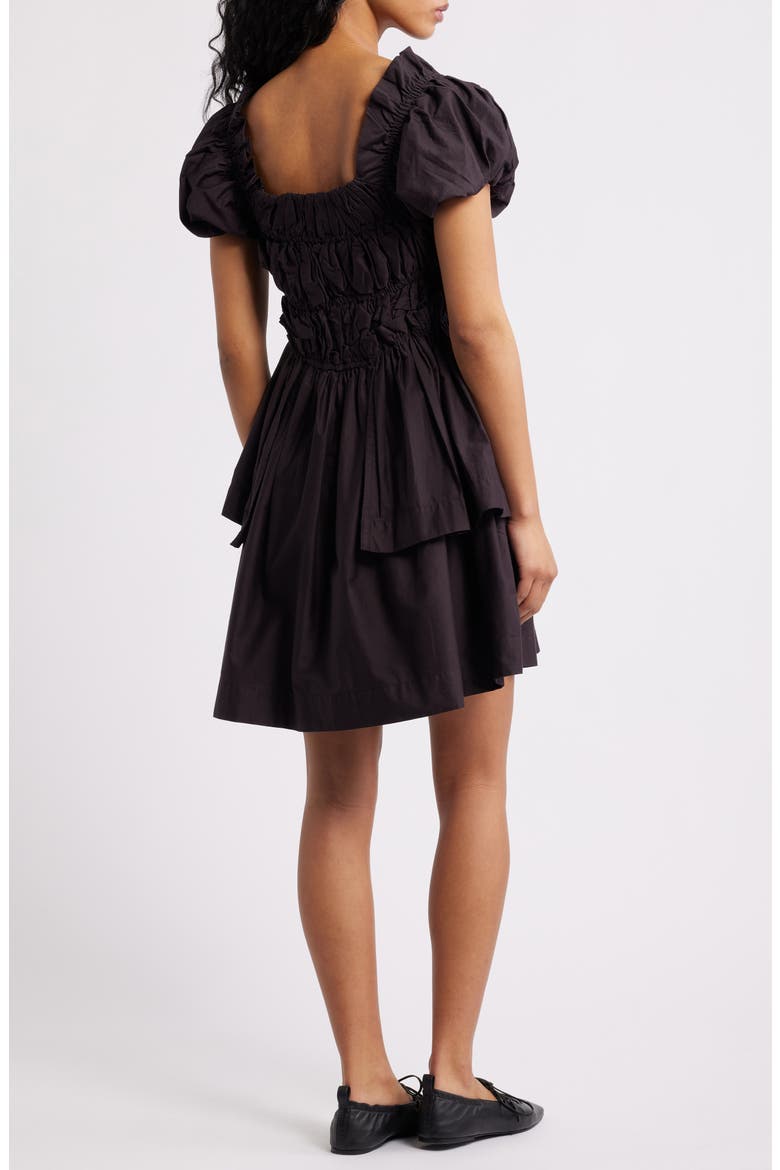 Lyza Ruffle Puff Sleeve Tiered Cotton Minidress, Alternate, color, BLACK