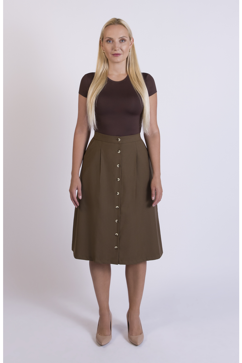 The Wool Midi Skirt, Alternate, color, Cocoa