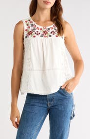 Lucky Brand Embroidered Yoke Cotton Tank