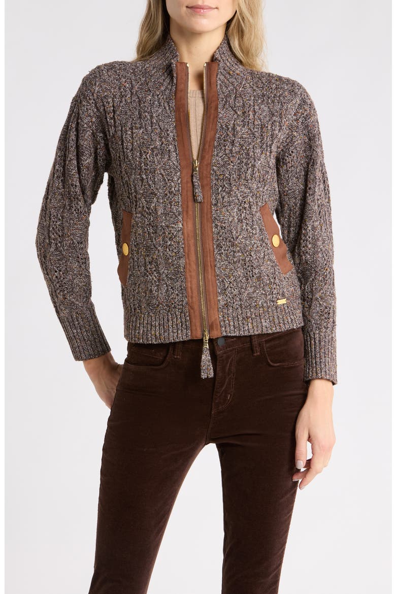 Shiloh Suede Trim Knit Jacket, Main, color, CARAFE BROWN MULTI
