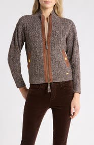 L'AGENCE Shiloh Suede Trim Knit Jacket