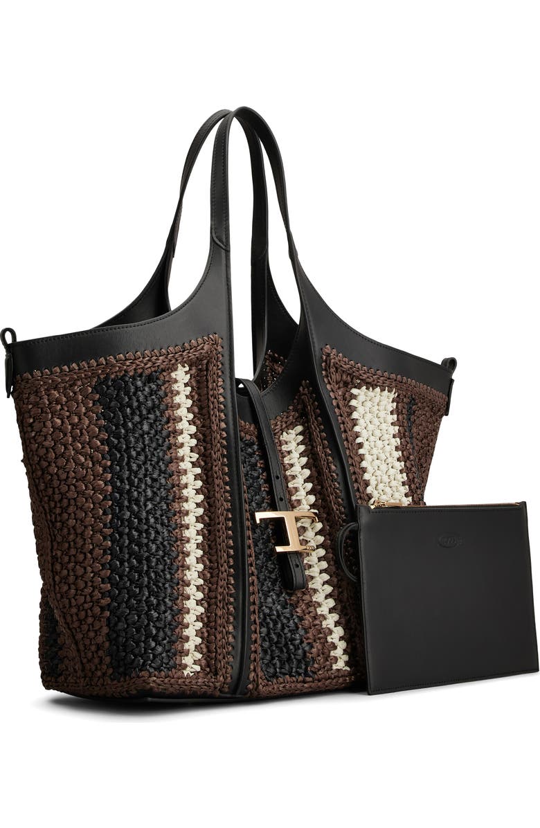 Tod
s Medium T Timeless Crochet Raffia
Leather Shopping Bag, Alternate, color, T.moro/ Nero/ Mastice