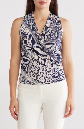 Renee C Surplice V-neck Sleeveless Top In Navy