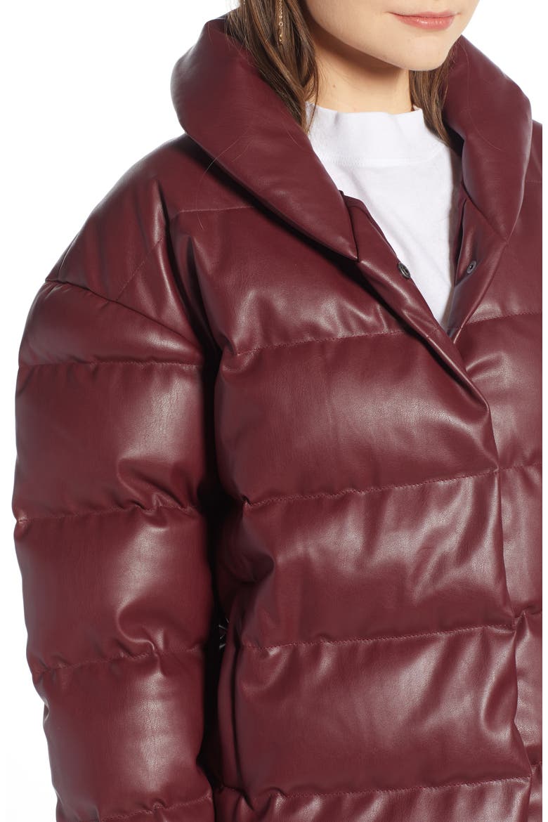 Faux Leather Puffer Coat (Nordstrom Exclusive), Alternate, color, RED TANNIN
