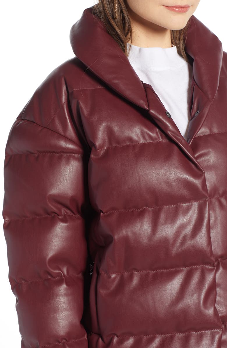 Something Navy Faux Leather Puffer Coat, Alternate, color, 