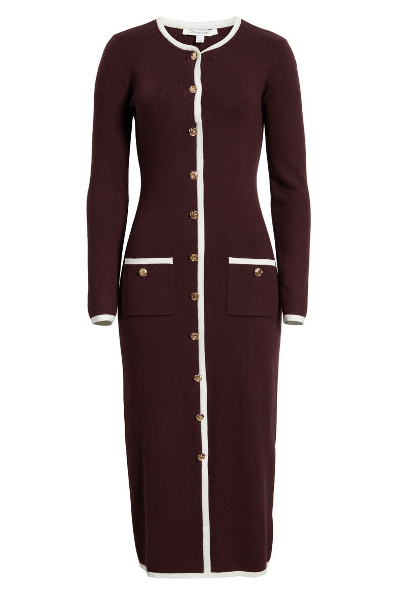 Long Sleeve Knit Midi Dress, Alternate, color, PLUM/ IVORY