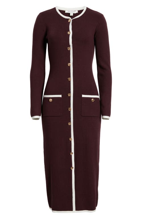 Zoe And Claire Long Sleeve Knit Midi Dress In Burgundy