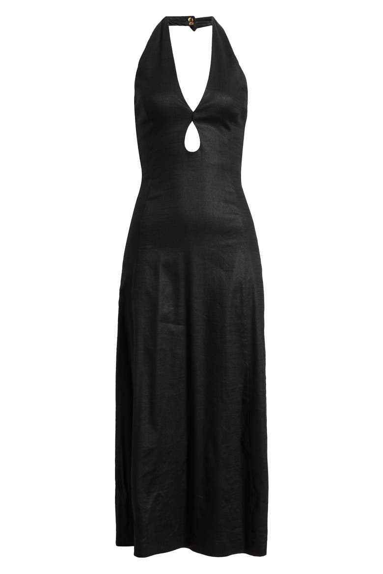Lianna Tie Back Halter Maxi Dress, Alternate, color, BLACK
