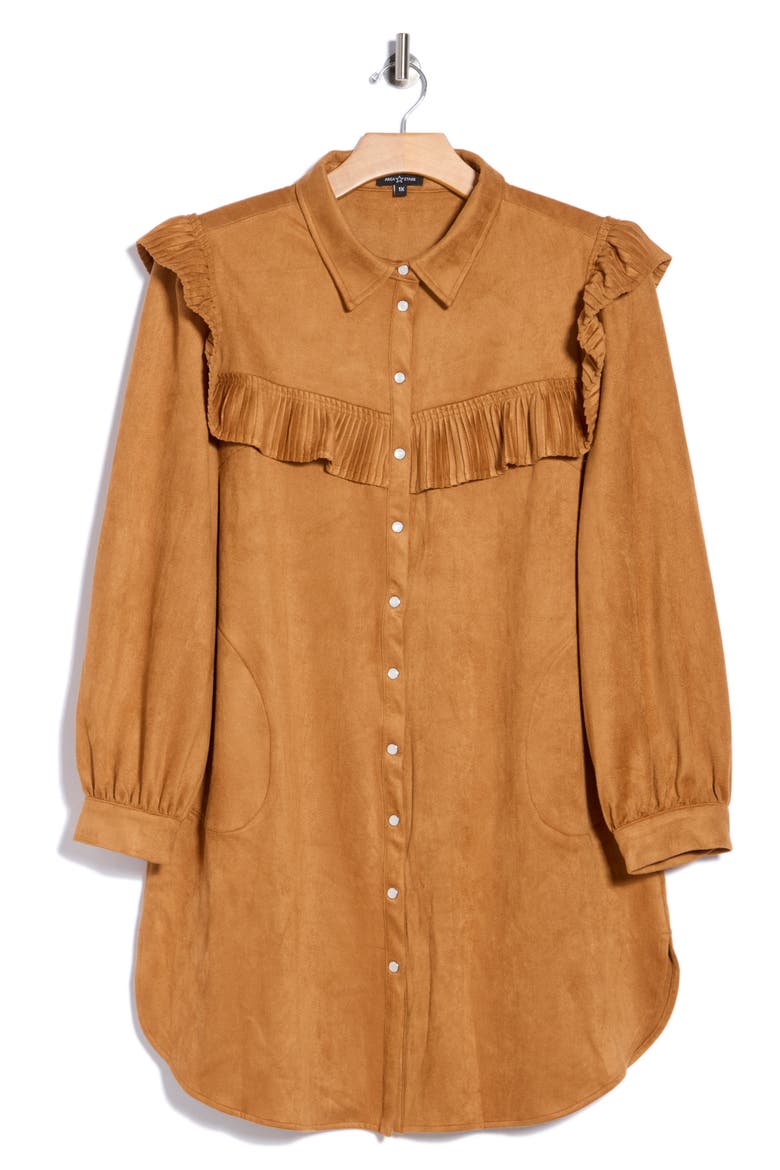Parker Faux Suede Long Sleeve Babydoll Dress, Main, color, TAN