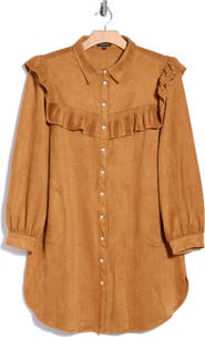 AREA STARS Parker Faux Suede Long Sleeve Babydoll Dress