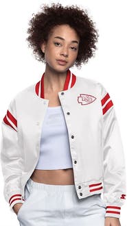 STARTER Women's Starter Cream Kansas City Chiefs Full Count Full-Snap Satin Jacket
