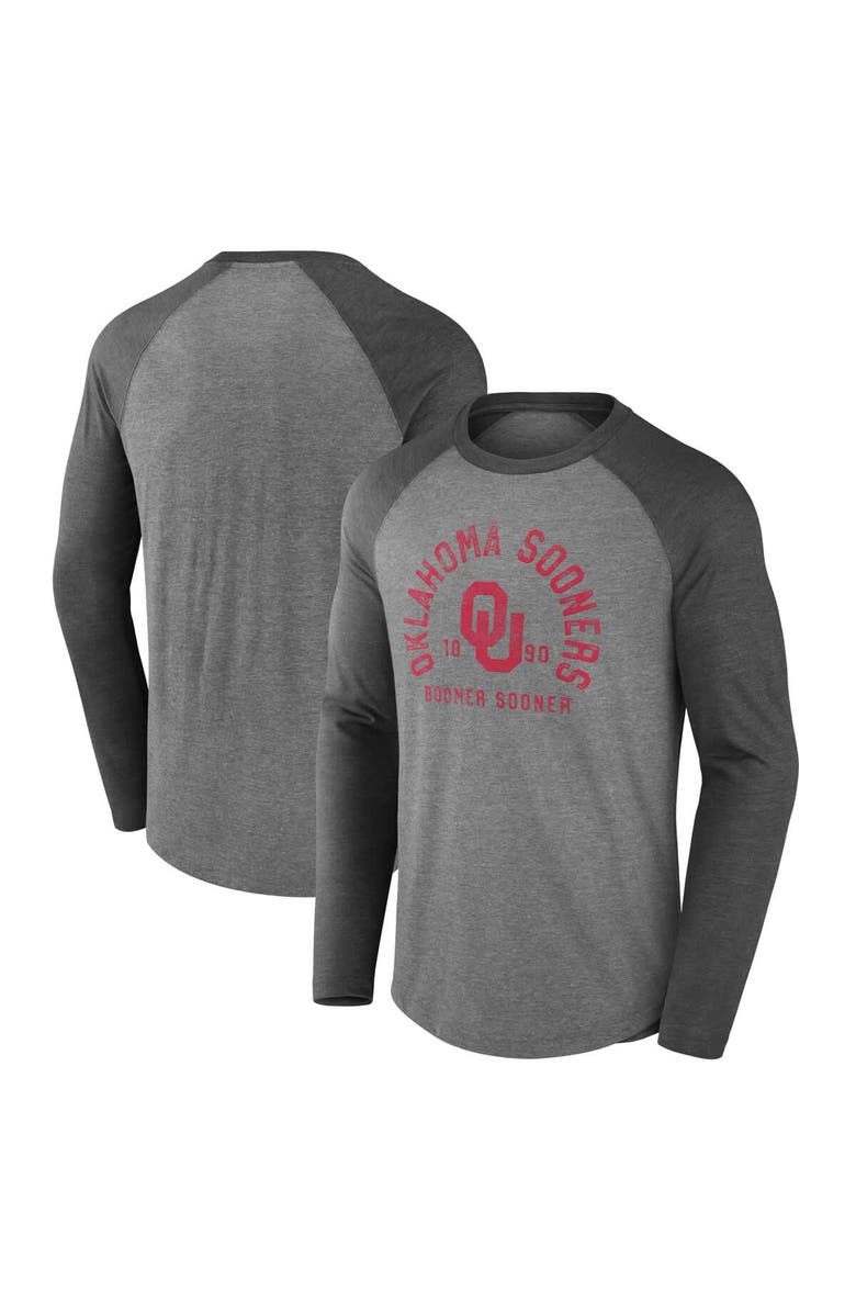 FANATICS Men's Fanatics Gray Oklahoma Sooners Ball Drop Tri-Blend Raglan Long Sleeve T-Shirt, Main, color,