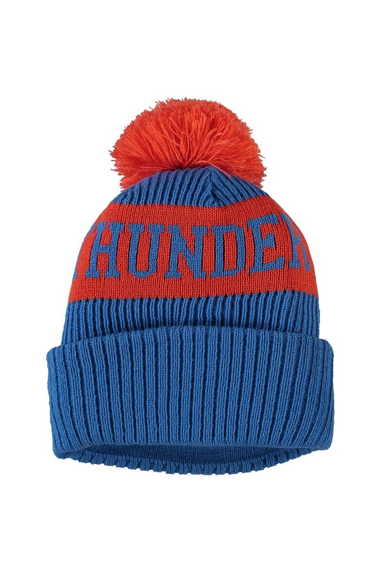 Youth New Era Blue Oklahoma City Thunder Sport Cuffed Knit Hat with Pom, Alternate, color, Blue
