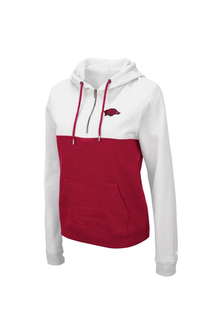 Women's Colosseum White/Cardinal Arkansas Razorbacks Aidan Lightweight Half-Zip Hoodie, Alternate, color, White