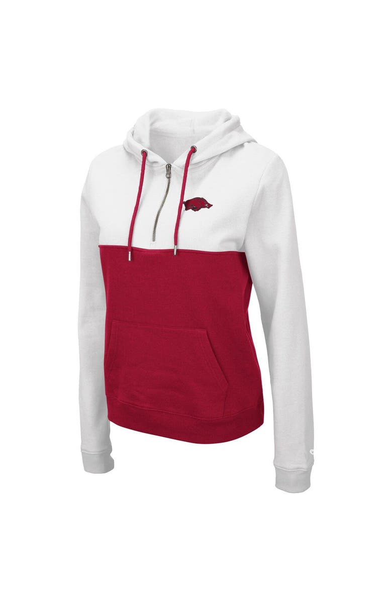COLOSSEUM Women's Colosseum White/Cardinal Arkansas Razorbacks Aidan Lightweight Half-Zip Hoodie, Alternate, color, White