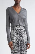 Dolce&Gabbana Embroidered Logo Silk V-Neck Cardigan