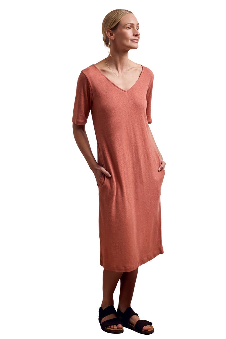 Linen Blend V-Neck Midi Dress, Main, color, Redwood