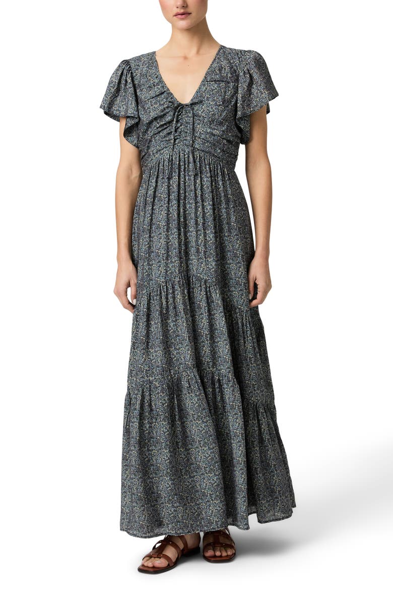 PAIGE Kinga Fit & Flare Maxi Dress, Main, color, Navy Multi