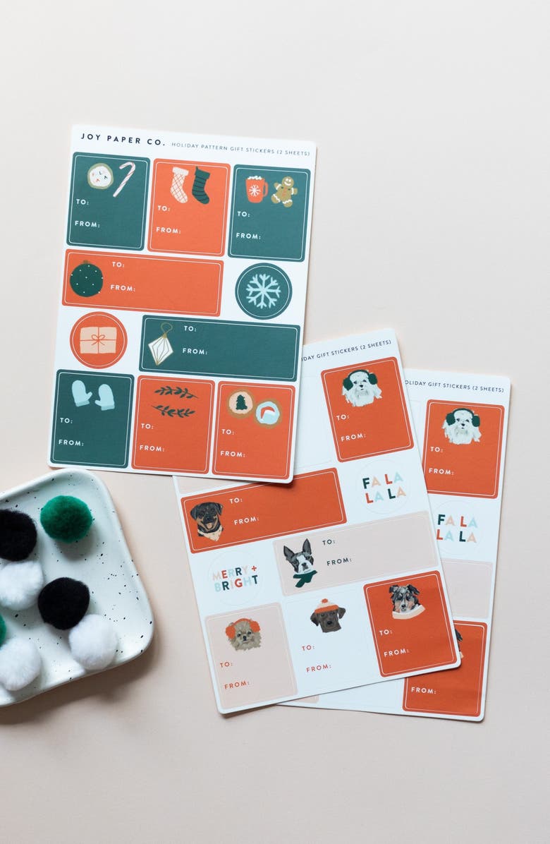 Joy Paper Co. Holiday Gift Sticker Sheet, Alternate, color, Green / Red / White