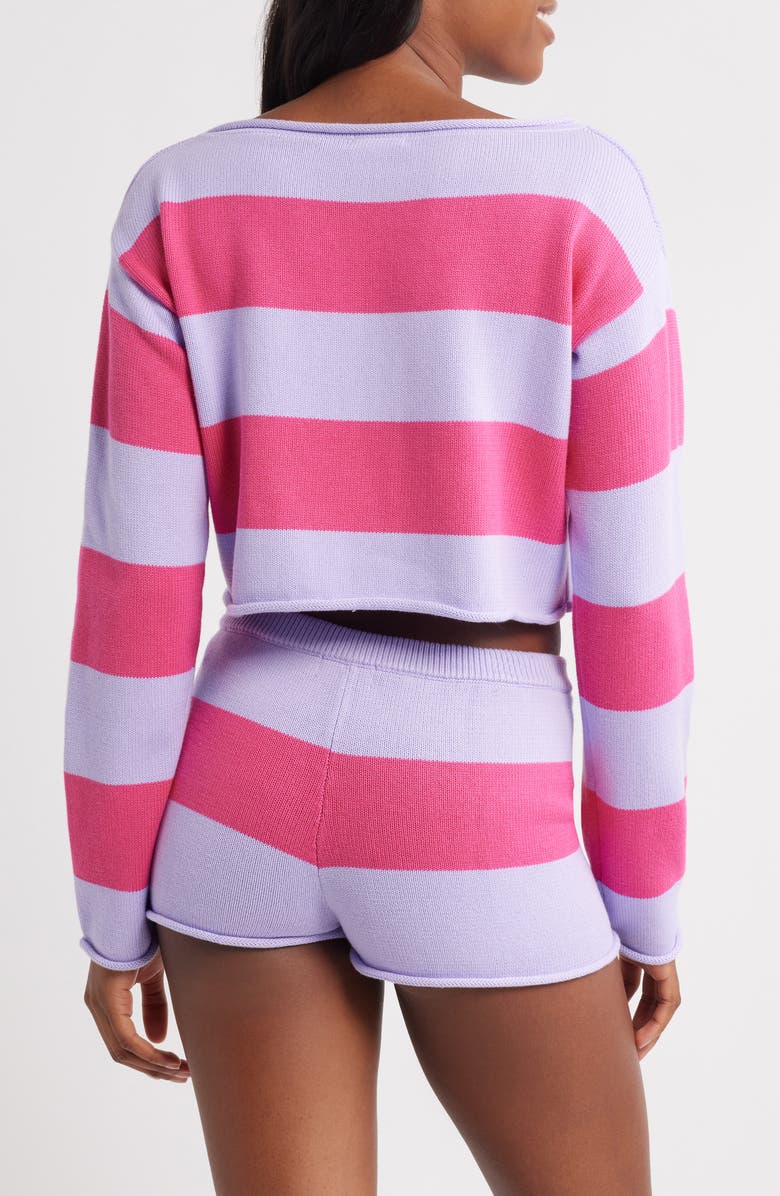 Florence by Mills Cotton Blend Crop Rugby Sweater, Alternate, color, Hot Pink Millie Lavender