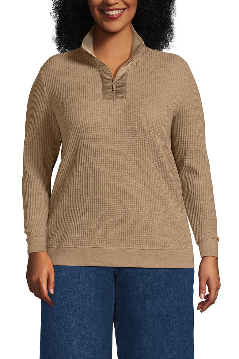 Long Sleeve Waffle Quarter Zip Pullover, Alternate, color, Light Toffee Heather