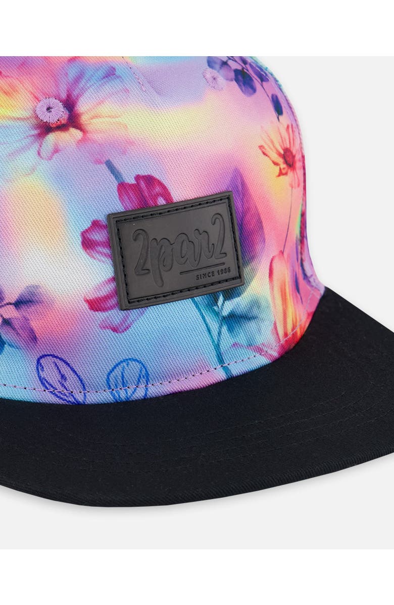 Deux par Deux Girl's Printed Cap Butterflies On Multicolored And Black Background, Alternate, color, 