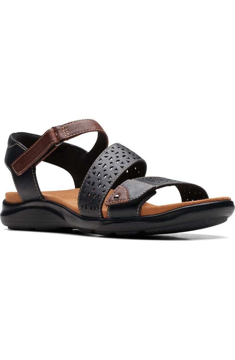 Clarks<sup>®</sup> Kitly Way Sandal, Main, color, Black Leat