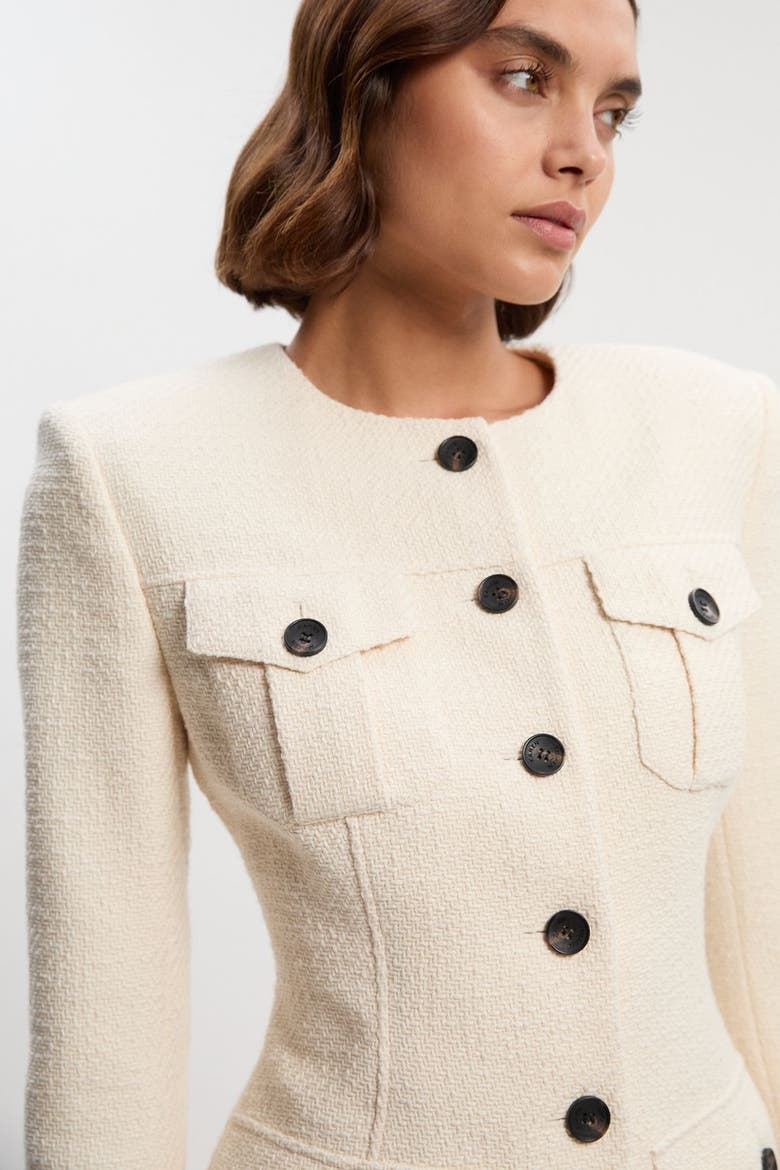 Tailored Pocket Front Midi Dress, Alternate, color, Cream