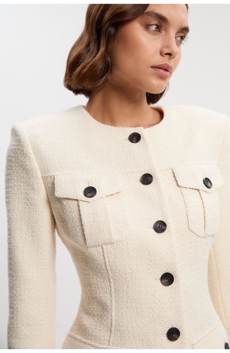 Karen Millen Tailored Pocket Front Midi Dress, Alternate, color, Cream