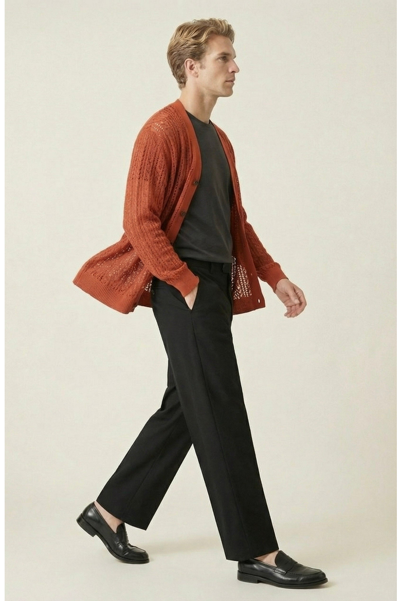 Open Knit Textured Cardigan, Alternate, color, Rust Orange