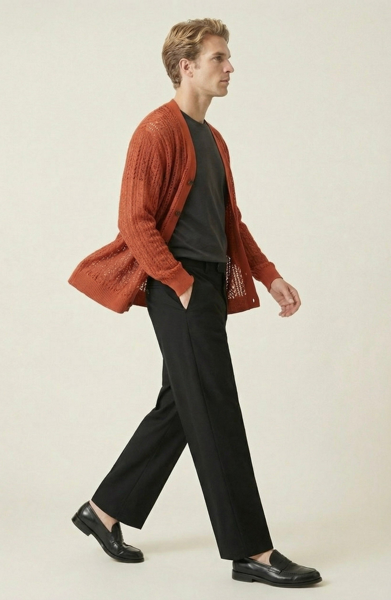 Modenaire Open Knit Textured Cardigan, Alternate, color, Rust Orange