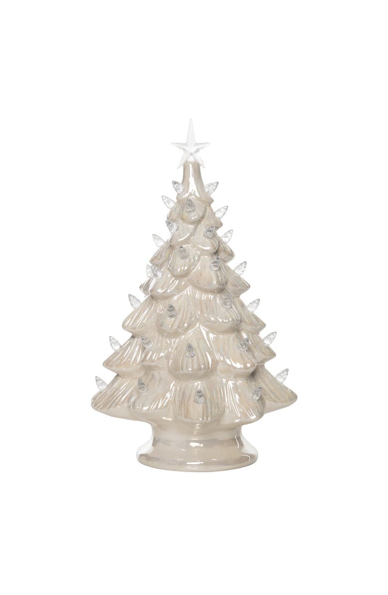Transpac White Holiday Tree with Pearlescent Glaze - LED Tabletop Decor, Alternate, color, Beige
