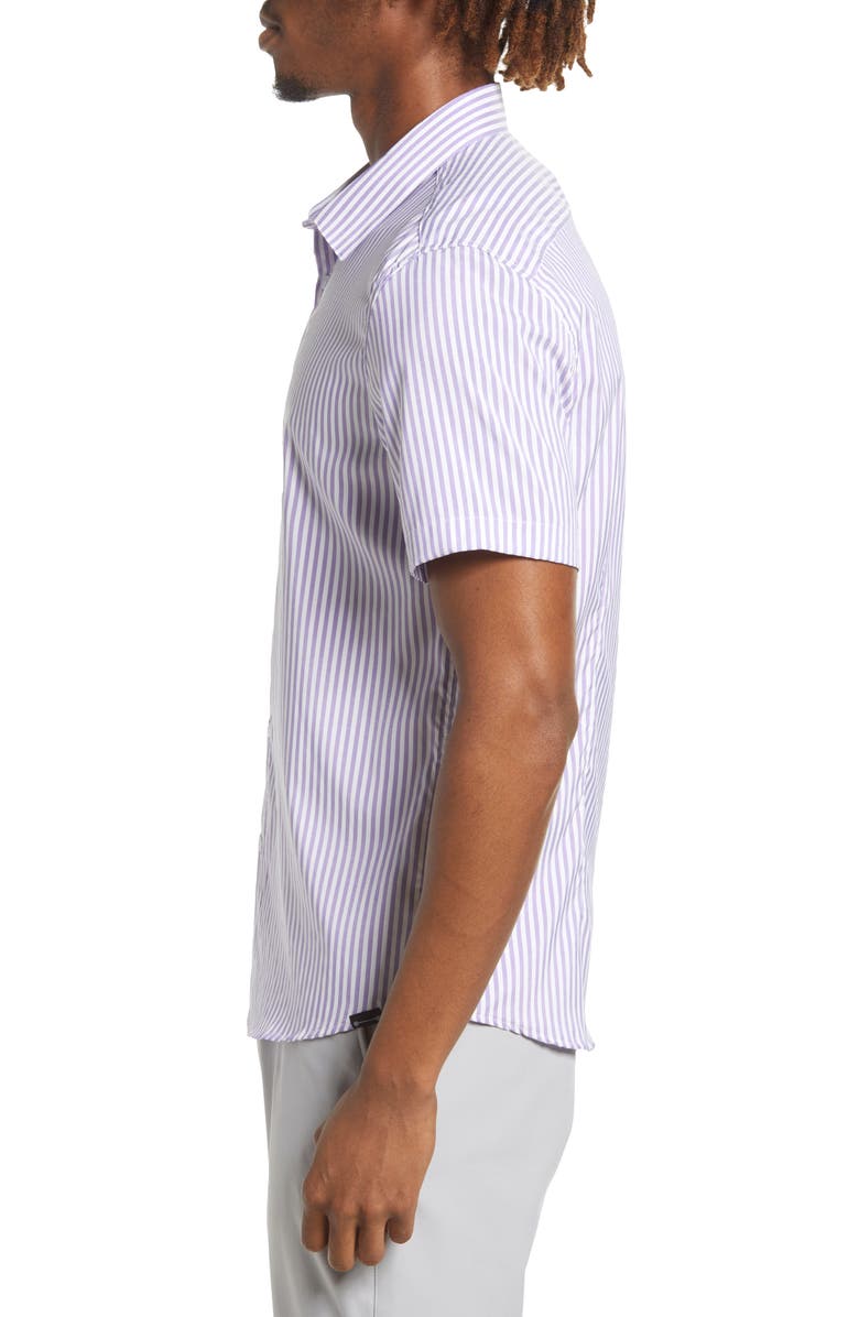 Barbell Apparel Motive Stripe Short Sleeve Stretch Button-Up Performance Shirt, Alternate, color,