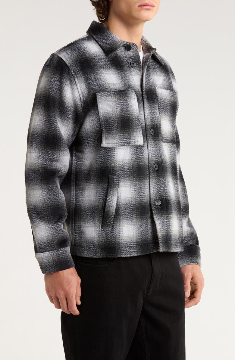Percival Check Wool Blend Flannel Overshirt, Alternate, color, Grey