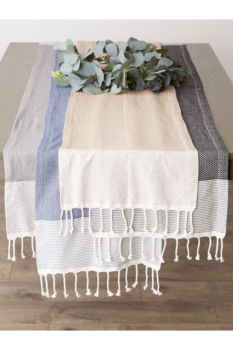 Bordered Dobby Table Runner 15x108, Alternate, color, Black