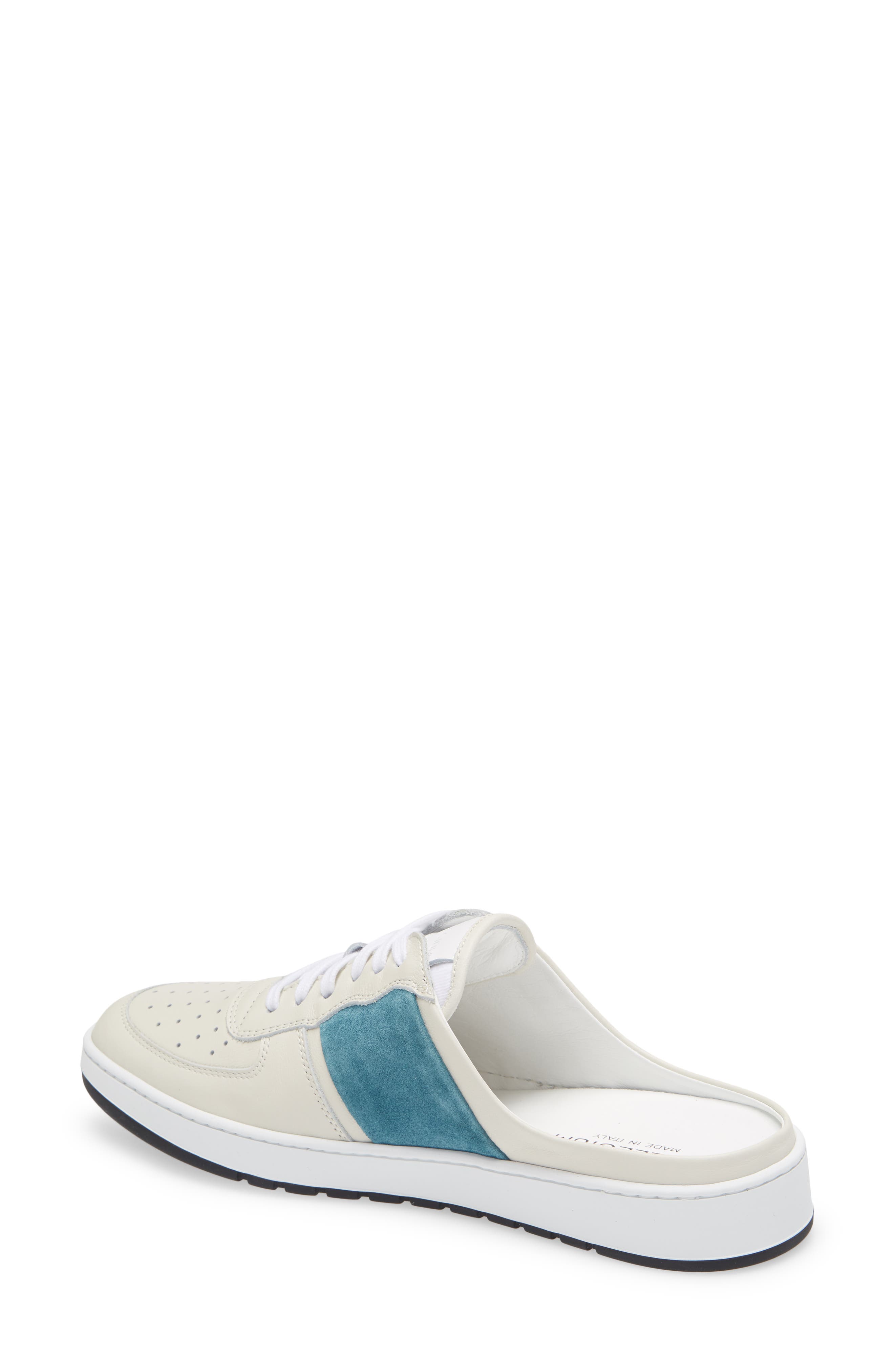 Collegium Pillar Mule, Alternate, color, White/ Aqua Blue Suede