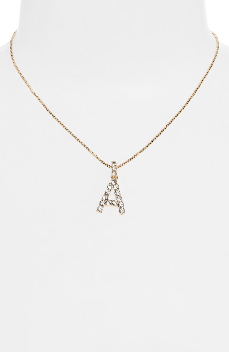 BaubleBar Crystal Initial Pendant Necklace, Alternate, color, Gold A