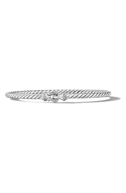 Buckle Classic Cable Bracelet in Sterling Silver with Diamonds, 3mm