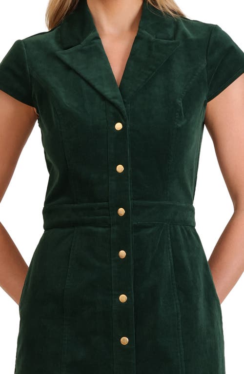 Avec Les Filles Short Sleeve Corduroy Dress In Green
