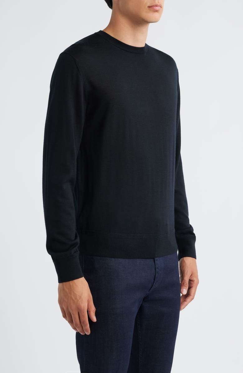 Canali Wool, Silk & Cashmere Crewneck Sweater, Alternate, color, Black