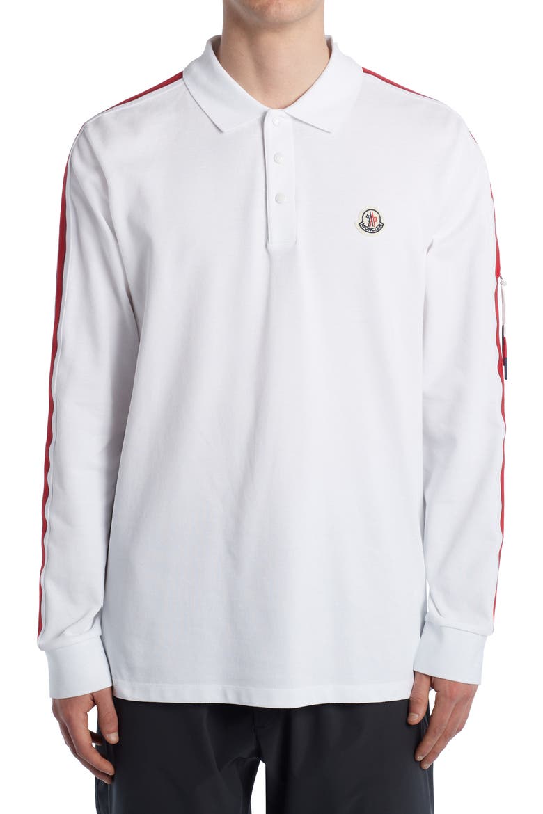 Banded Long Sleeve Cotton Piqué Polo, Main, color, WHITE