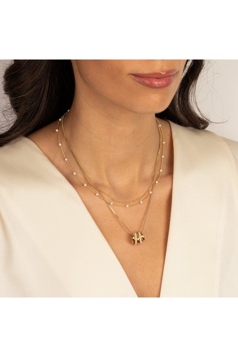 Pearl & Solid Roller Charm Necklace, Alternate, color, Gold