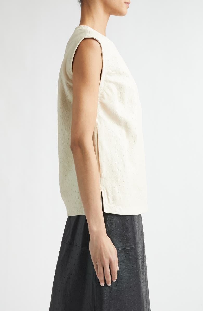 LOULOU DE SAISON Fiza Ostrich Embossed Lambskin Leather Top, Alternate, color, Ivory