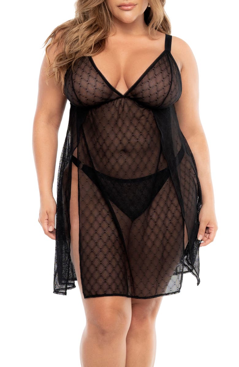 Mapale Slit Mesh Babydoll Chemise & Briefs Set, Main, color, 