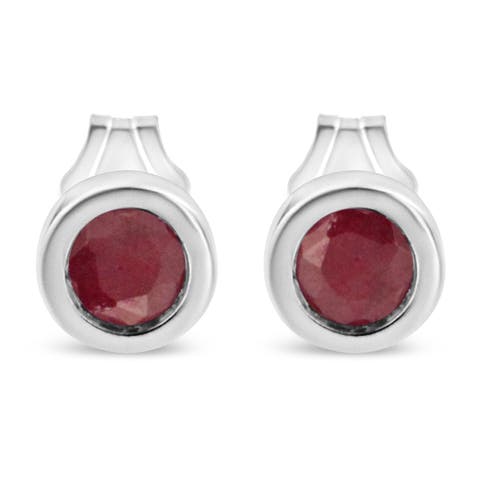 Silver Bezel Set 3.5mm Created Gemstone Solitaire Stud Earrings