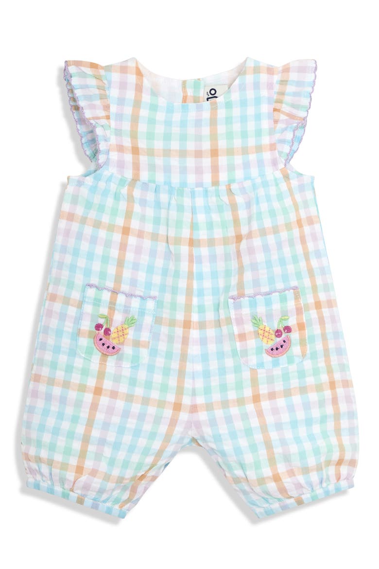 Fruit Embroidered Cotton Romper, Main, color, BLUE/ YELLOW