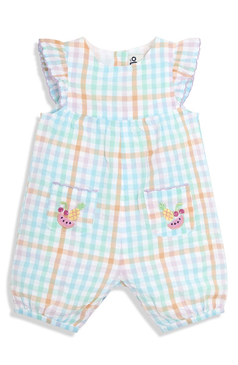 JOJO MAMAN BEBE Fruit Embroidered Cotton Romper, Main, color, Blue/ Yellow