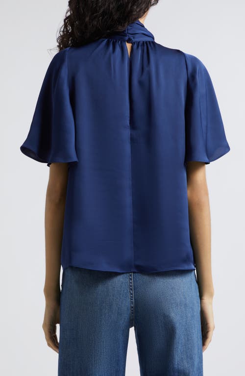 Ramy Brook Freda Satin Flutter-sleeve Blouse In Blue