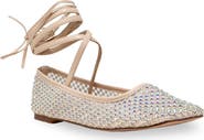 CHASE AND CHLOE Rhinestone Mesh Ankle Tie Flats